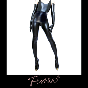 Ftshist性感情趣动漫cosplay油亮光泽乳胶pu高腰紧身包脚皮连裤袜