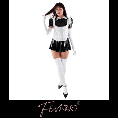Ftshist乳胶漆皮女仆裙制服套装