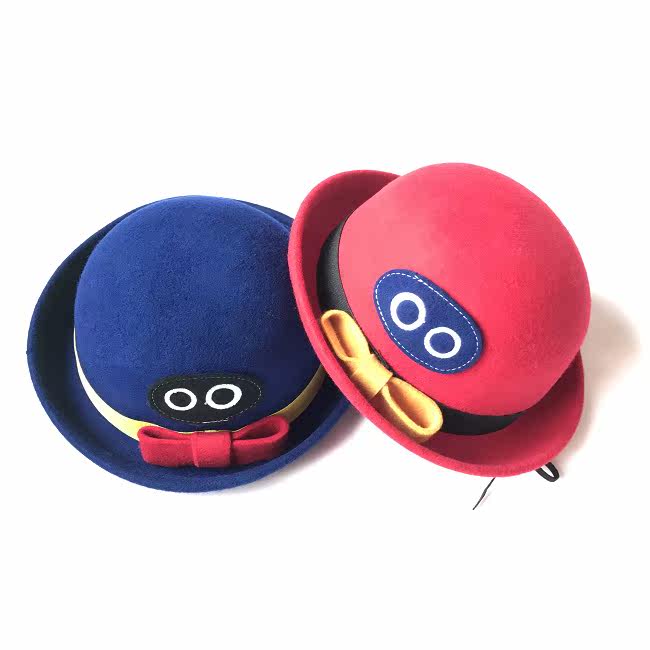 秋冬女童羊毛毛呢公主帽儿童礼帽日单宝宝红盆帽1-5岁卡通渔夫帽