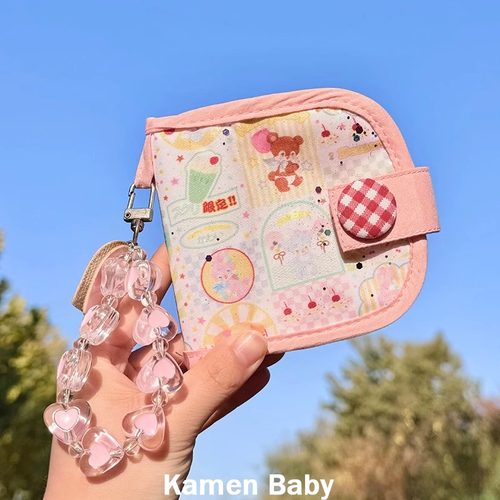 韩国ins风可爱多巴胺零钱包女迷你布艺卡包多层收纳包搭扣小钱包