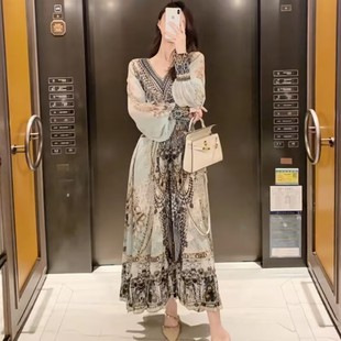 2024新款 波西米亚海边度假沙滩 春秋雪纺高端女装 连衣裙子高级夏季
