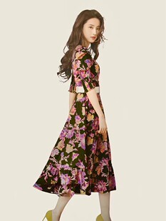 玫瑰的故事刘亦菲黄亦玫同款连衣裙女法式高级感茶歇赫本风碎花裙