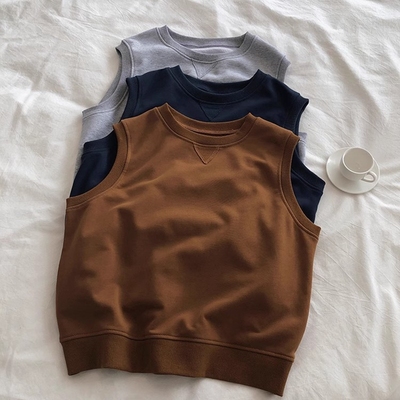 休闲常规圆领无袖卫衣马甲叠穿