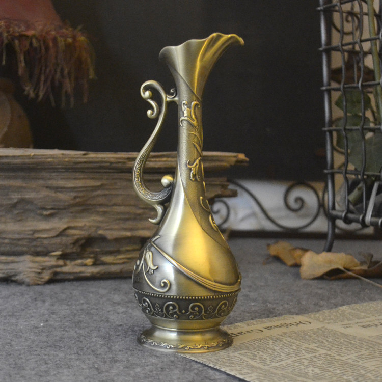 欧式青古铜仿古金属花瓶复古怀旧摆设家居装饰花瓶创意小摆件花瓶