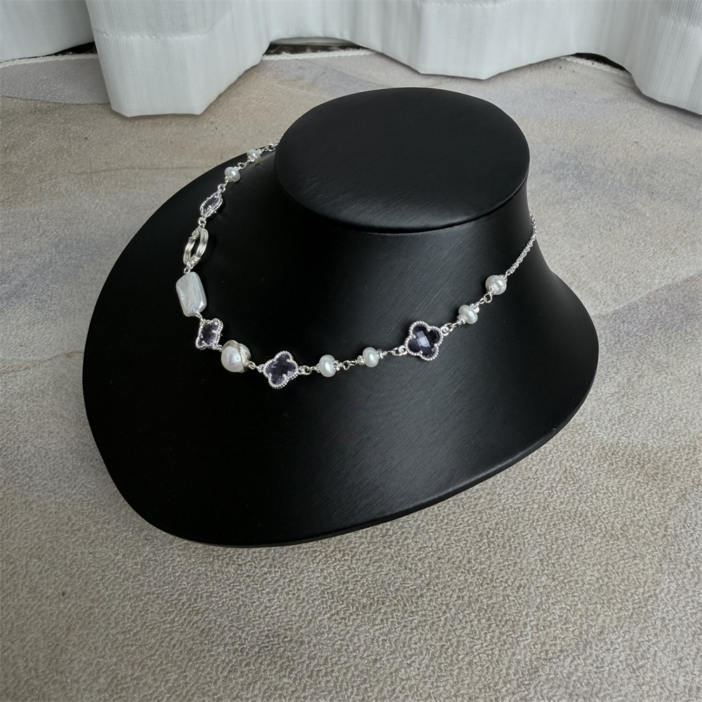 【处理捡漏】巴洛克珍珠紫水晶天然淡水珍珠四叶草锁骨链高端项链