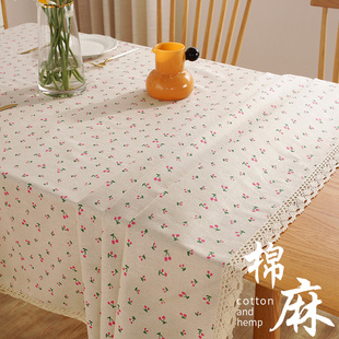 棉麻桌布花边布艺碎花书桌垫ins风学生小樱桃长方形餐桌茶几台布