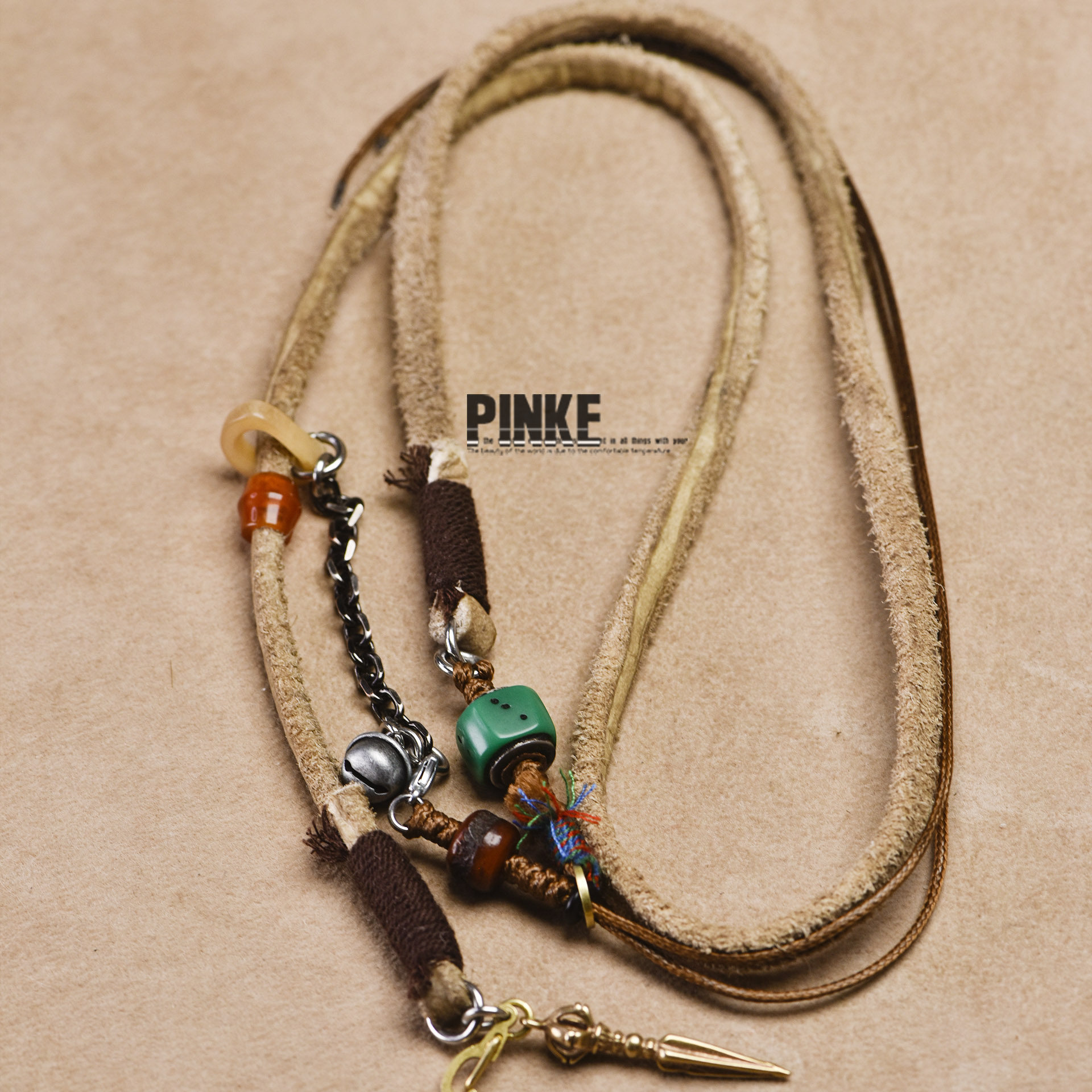 藏式牛皮绳天珠吊坠挂绳通用横穿竖挂男手工diy调节项链绳唐卡绳