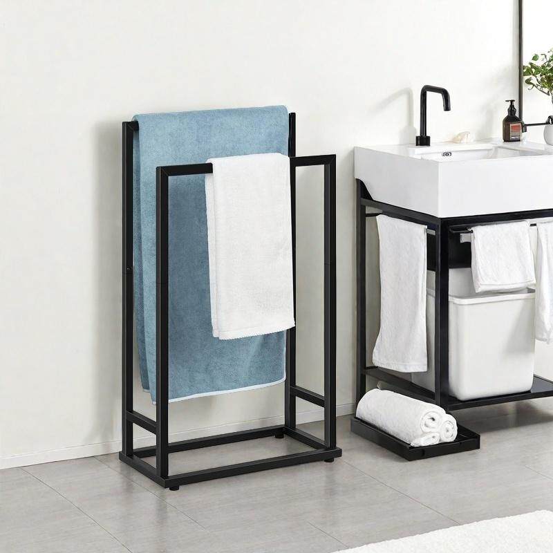 毛巾架免打孔落地立式浴巾架轻奢金属浴室收纳置物架卧室阳台挂杆