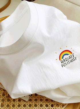 白色纯棉短袖t恤女2025年夏季新款韩版宽松百搭半袖体恤上衣ins潮