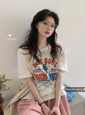 宽松卡通纯棉白色短袖T恤女2025新款夏设计感小众半袖上衣服潮ins