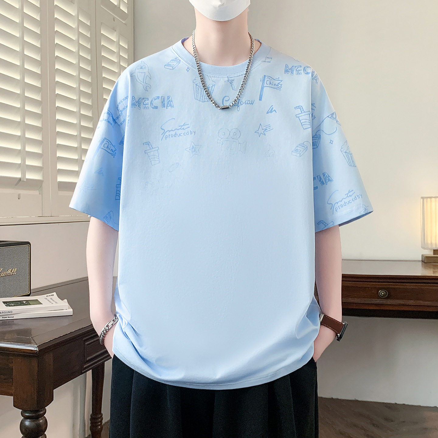 青少年短袖t恤男孩初中高中学生宽松半袖大童夏装冰丝凉感上衣服T