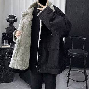 加厚加绒牛仔外套男款冬季翻领羊羔绒夹克过冬保暖棉服上衣服男装