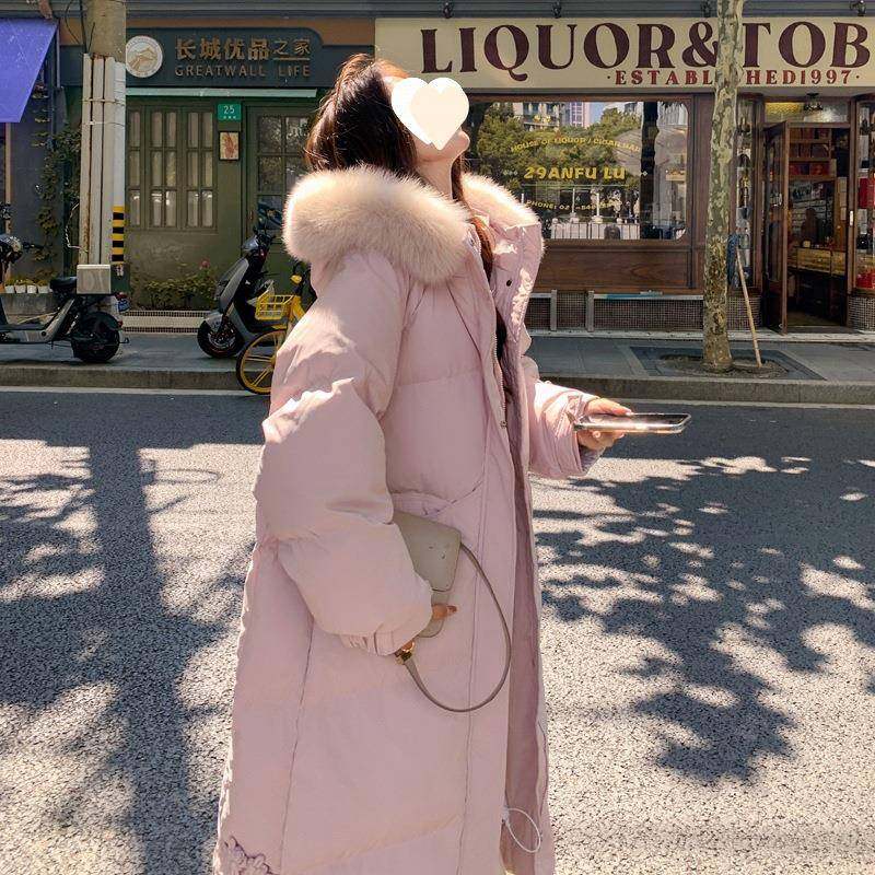 粉色长款羽绒棉服女新款冬季毛领过膝厚外套女款今年流行冬装,女装/女士精品,羽绒服,淘宝优惠券,粉丝福利购,淘宝优惠卷