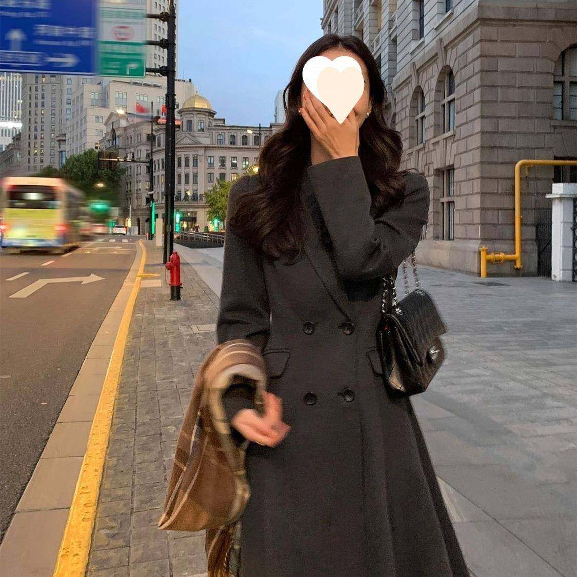 黑色赫本风毛呢外套女西装领新款感收腰显瘦长款气质呢子大衣,女装/女士精品,大码呢大衣,淘宝优惠券,粉丝福利购,淘宝优惠卷