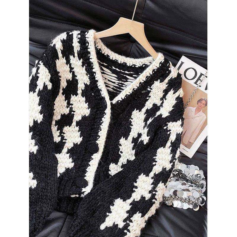 欧货重工撞色针织开衫粗棒针宽松慵懒毛衣外套2025新款女冬加厚,女装/女士精品,毛衣,淘宝优惠券,粉丝福利购,淘宝优惠卷