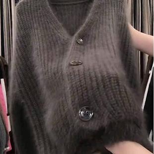 欧货软糯领针织开衫女春秋新款大码宽松懒惰风毛衣外套上衣