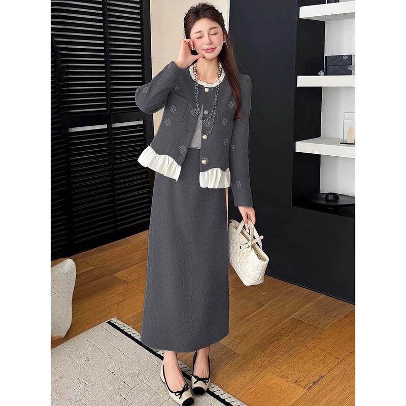 小香风拼接刺绣碎花套装裙女2025秋季新款高级感时尚洋气两件套裙,女装/女士精品,时尚套装,淘宝优惠券,粉丝福利购,淘宝优惠卷