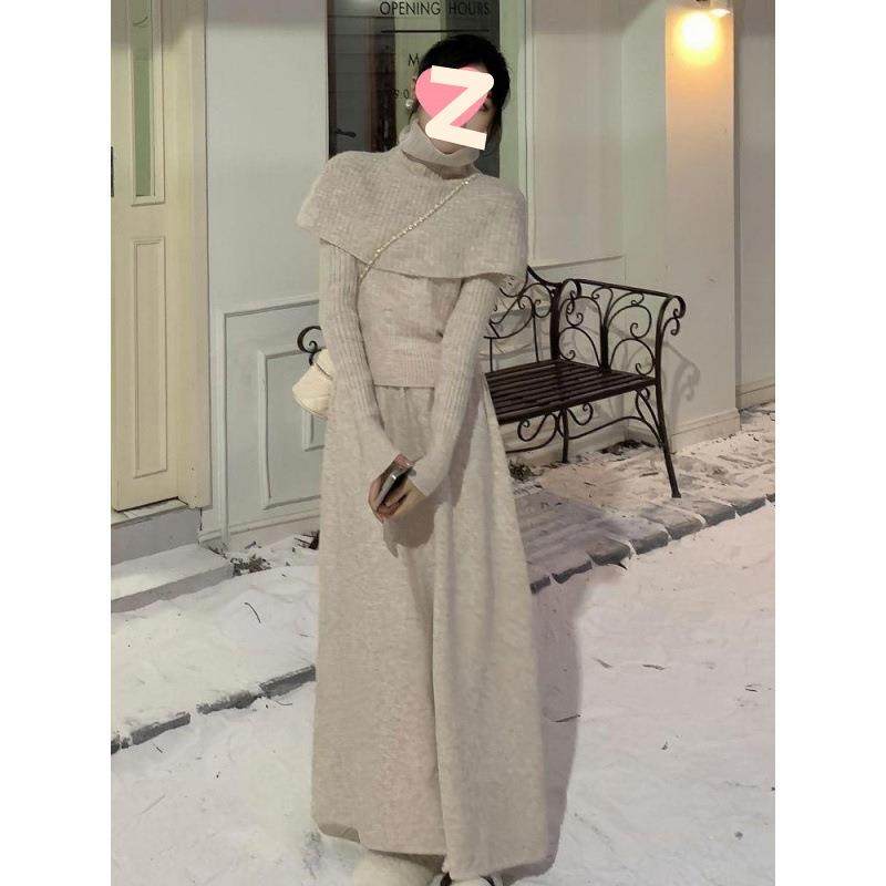 法式高领长袖针织裙套装女秋冬新款配大衣内搭打底毛衣裙三件套潮,女装/女士精品,时尚套装,淘宝优惠券,粉丝福利购,淘宝优惠卷