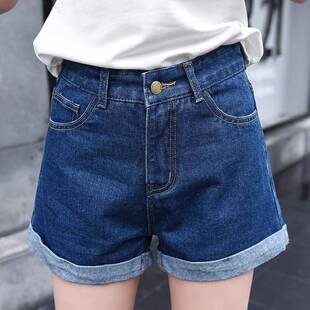 高腰黑色牛仔短裤女夏季学生卷边宽松显瘦a字直筒裤热裤子韩版潮