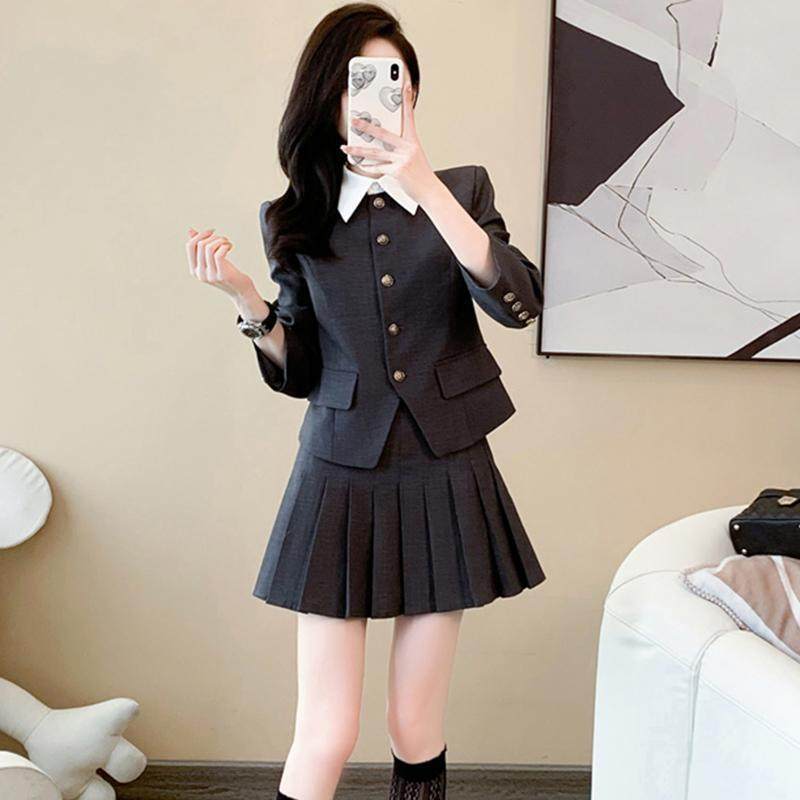 学院风西装套装裙女春季新款韩系chic减龄洋气时尚百褶短裙两件套,女装/女士精品,时尚套装,淘宝优惠券,粉丝福利购,淘宝优惠卷