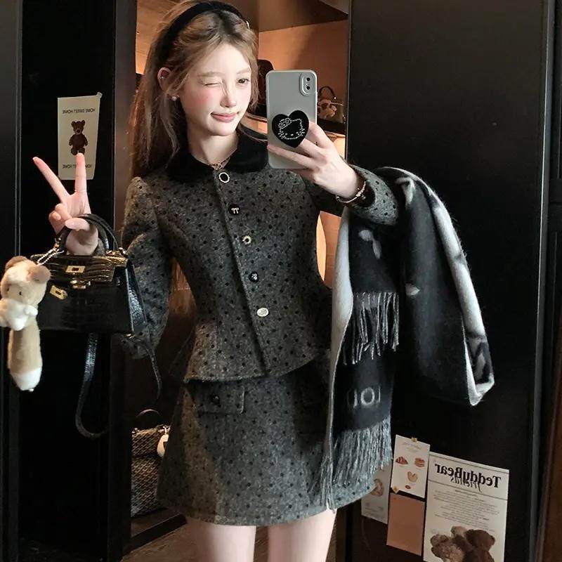 秋冬小香风套装裙女超好看收腰波点毛呢外套高腰a字半身裙两件套,女装/女士精品,时尚套装,淘宝优惠券,粉丝福利购,淘宝优惠卷