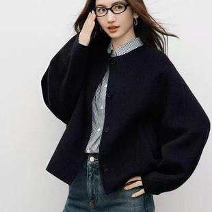 2025秋冬新款 通勤简约女士大衣落肩气质毛呢短外套