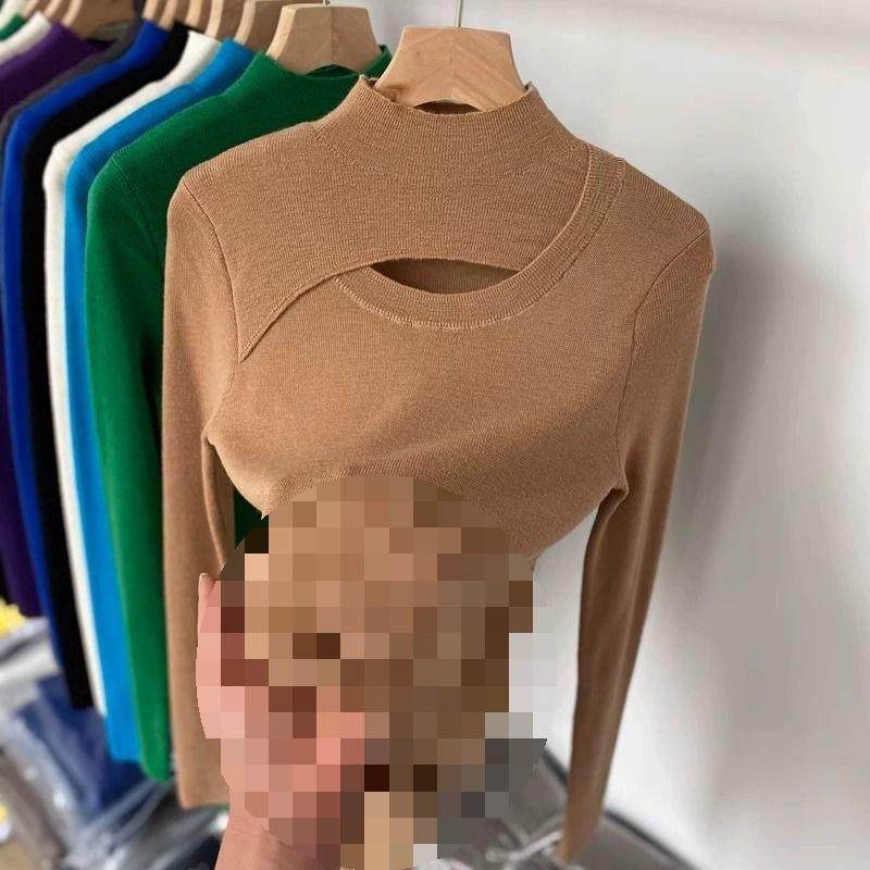 羊毛半高领针织打底衫女秋冬新款设计感镂空修身软糯内搭中领毛衣,女装/女士精品,毛衣,淘宝优惠券,粉丝福利购,淘宝优惠卷