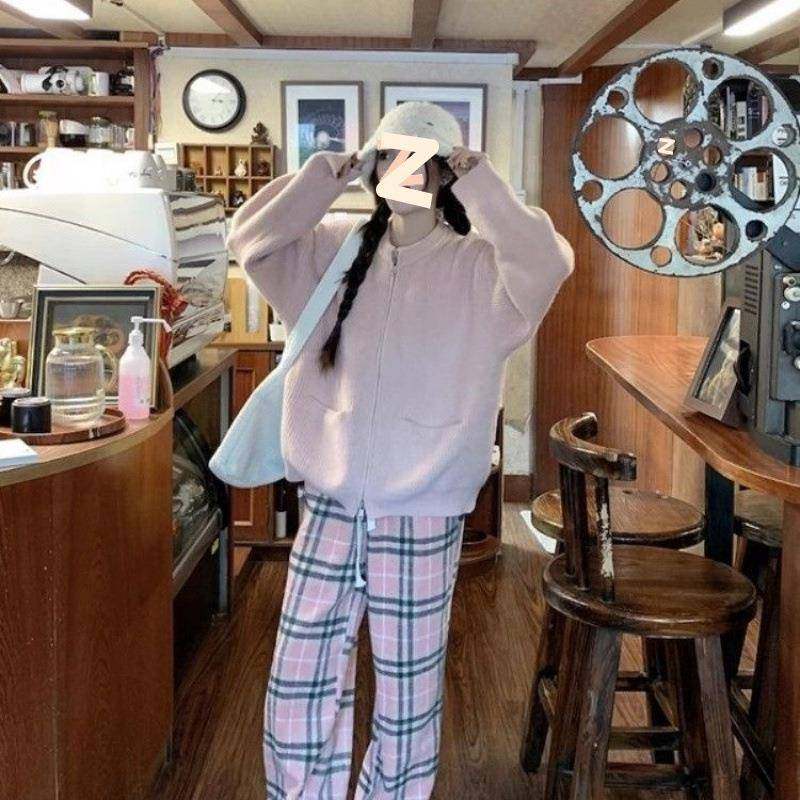 秋冬新款小清新甜美减龄针织衫毛衣搭高腰设计感格纹休闲裤两件套,女装/女士精品,时尚套装,淘宝优惠券,粉丝福利购,淘宝优惠卷