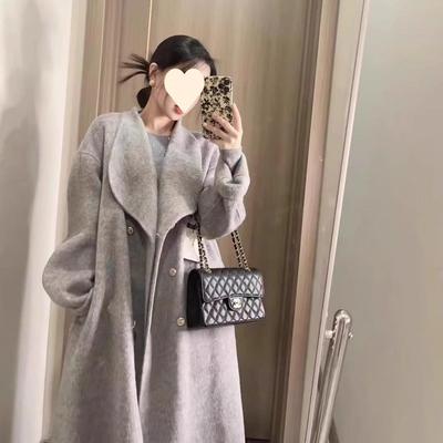 双面绒大衣女灰色立领赫本风2025秋冬季新款金扣感毛呢外套