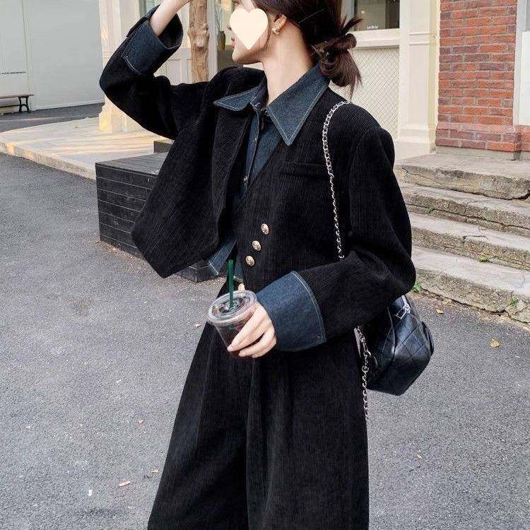 法式复古感上衣长裤两件套秋季新款女气质阔腿裤假两件套装,女装/女士精品,时尚套装,淘宝优惠券,粉丝福利购,淘宝优惠卷