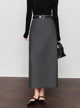 大码灰色半身裙女2025春季新款胖mm高腰直筒西装裙显瘦中长款裙子