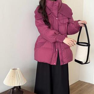 甜美针织大翻领羽绒服女2025冬季时尚收腰显瘦小个子白鸭绒外套潮