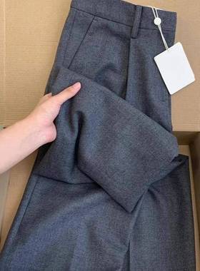 无D推荐！2025春秋新款深灰色精纺西装阔腿裤女时髦长裤