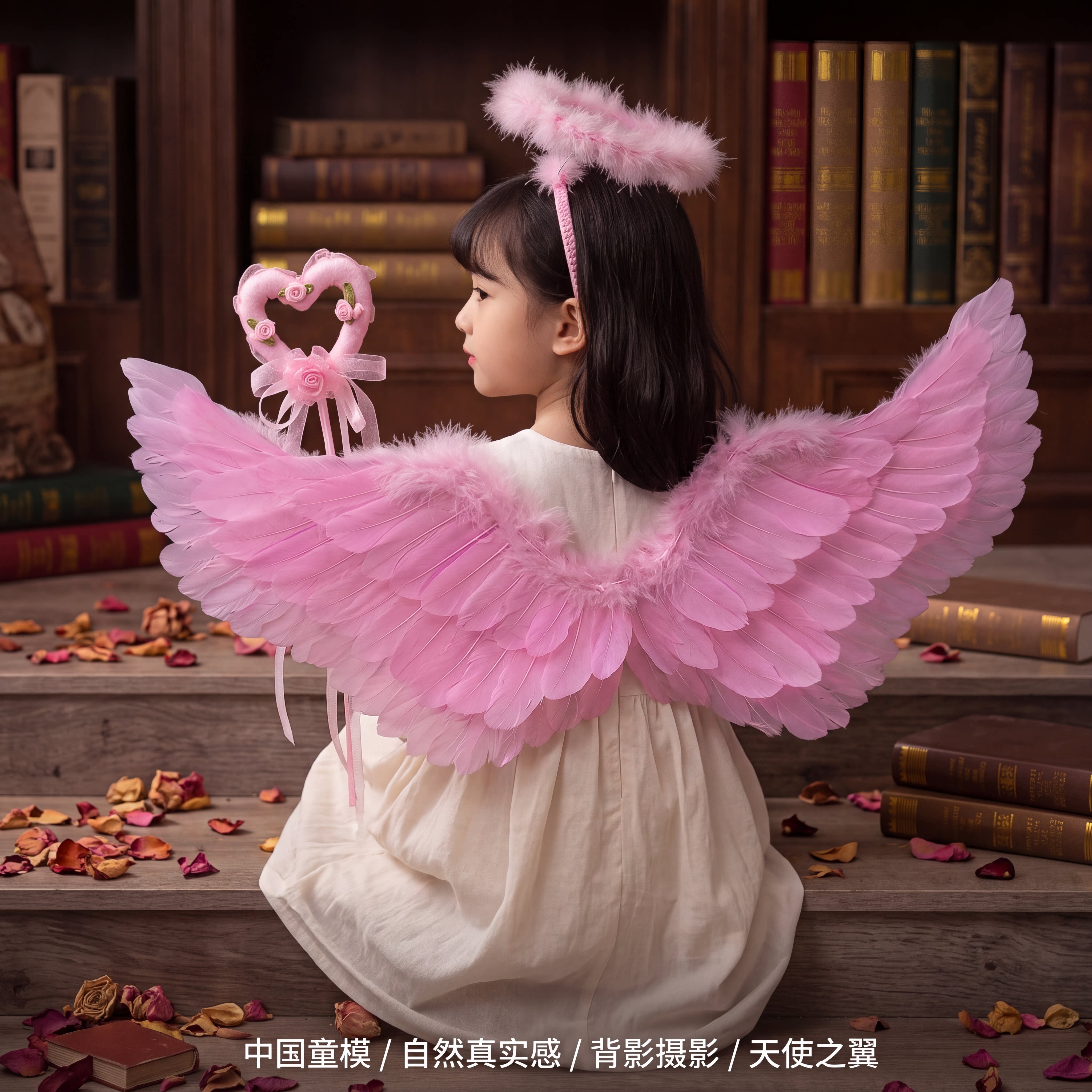 儿童粉色天使羽毛翅膀套装女童