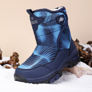 哈尔滨户外中筒儿童雪地靴男童冬季加绒加厚防水防滑东北滑雪棉鞋