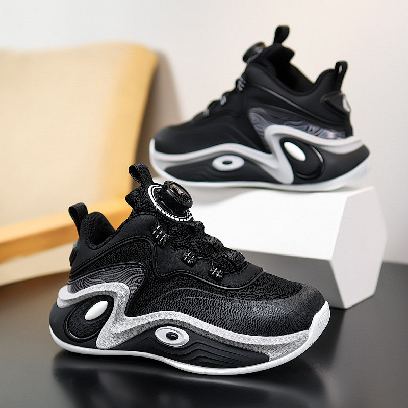 儿童专业篮球鞋2026新款秋冬皮面防水男童鞋中大童训练运动鞋黑色