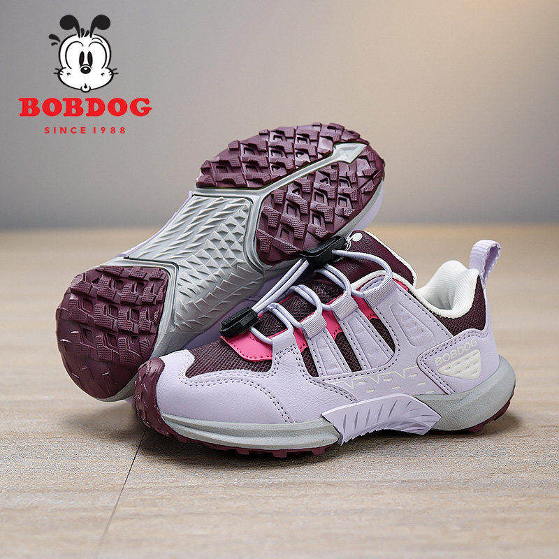 巴布豆儿童运动鞋免系鞋带透气网面女童防滑户外休闲鞋徒步登山鞋