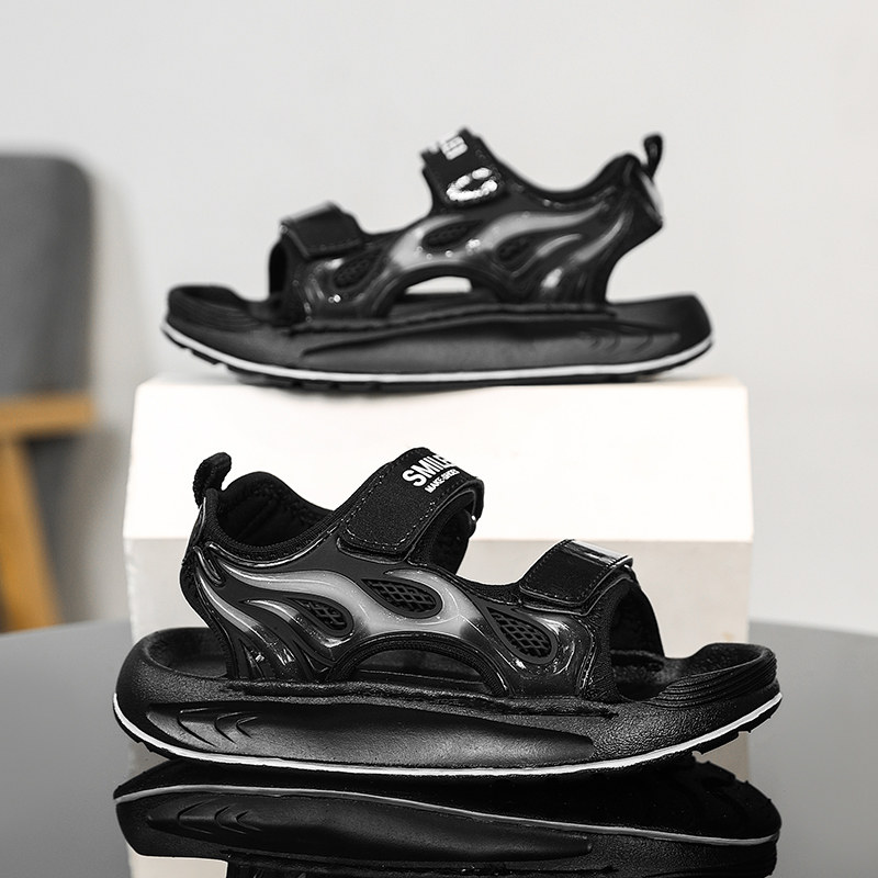 男童凉鞋2026夏季新款儿童运动沙滩凉拖鞋露趾魔术贴儿童鞋子黑色