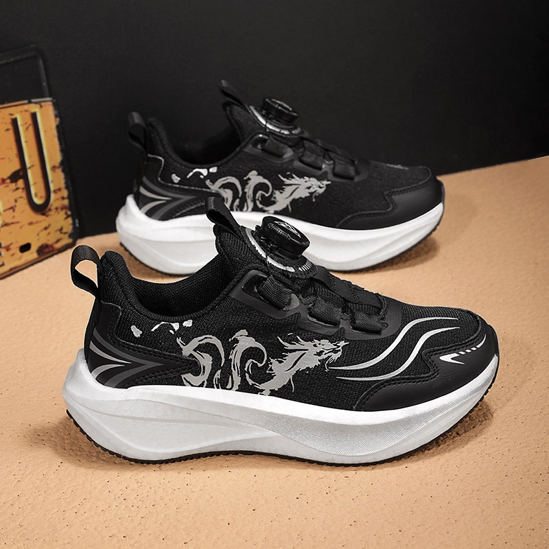 男童跑步鞋春秋爆米花软底防滑摩擦有声音儿童运动鞋网面透气黑色