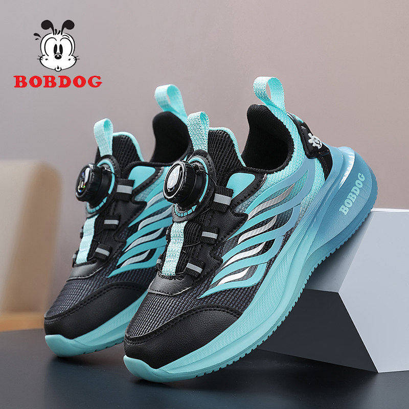 巴布豆男童跑步鞋儿童运动鞋双网面防滑中大童男孩休闲鞋春天透气