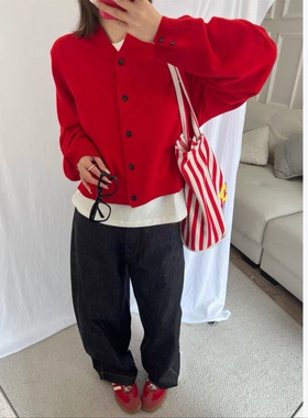 西班牙Cor！炒正幸运红～巨衬肤色显气血足~美利奴羊毛针织开衫