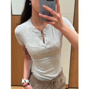 亨利衫 亨利领 来咯 型裁剪封神 兰精莫代尔罗纹T恤 版 短袖