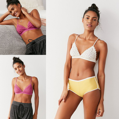 元！宠爱自己~UO小花刺绣~ 蕾丝网纱无钢圈文胸lace bralette2色