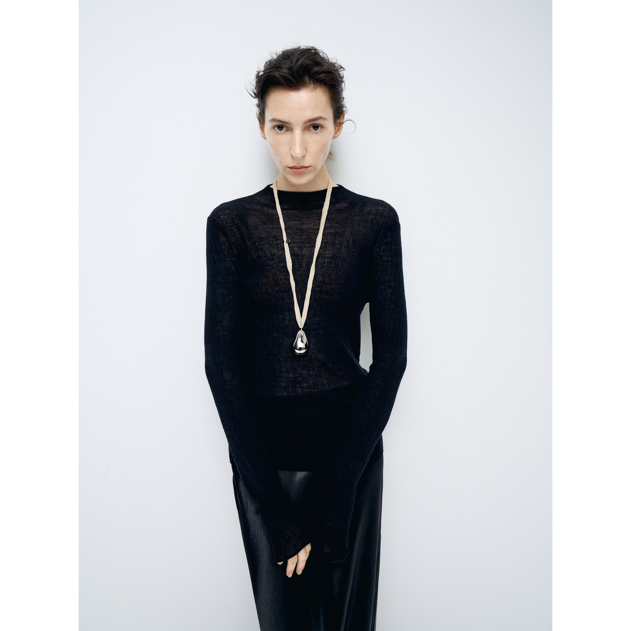 巨折！全羊毛长袖打底~微透视感~肌理工艺~自然卷边超细羊毛长袖