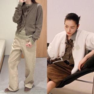 巨折！十几件S！大表姐刘雯同款~26支绵羊毛口袋圆领针织开衫毛衣