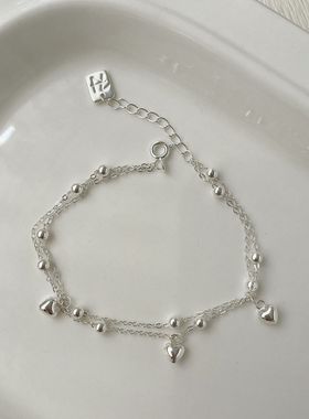 【双层爱心圆珠手链】s925纯银简约百搭双层手链女ins风个性手饰