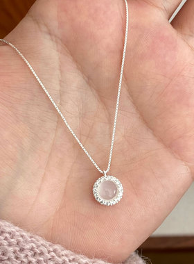 s925纯银天然翡翠白玛瑙项链女小众气质轻奢高级感精致百搭锁骨链