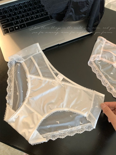 V腰设计缎面网纱内裤性感