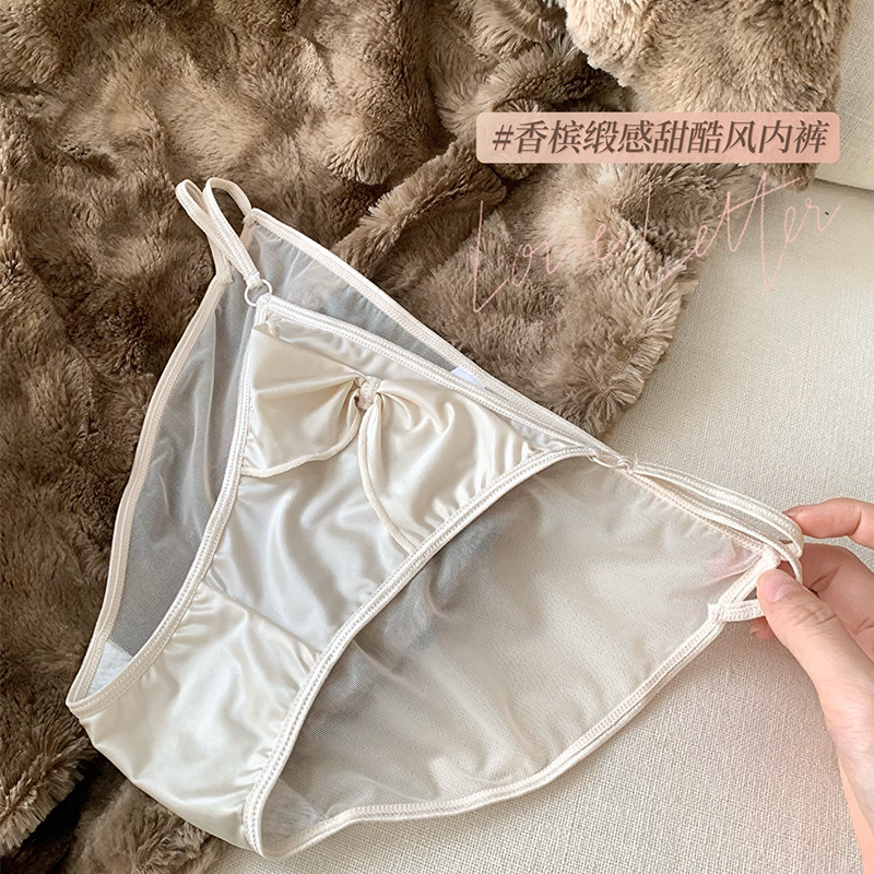 缎面蝴蝶结~网纱内裤夏季薄款女半包臀低腰性感新款透气三角短裤,女士内衣/男士内衣/家居服,女三角裤,淘宝优惠券,粉丝福利购,淘宝优惠卷