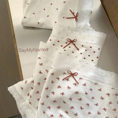 舒适自留~软绵弹力好~中腰包臀少女可爱心内裤女蕾丝花边